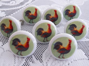 8 Ceramic Rooster Farmhouse Themed Drawer Knobs - Lot 1