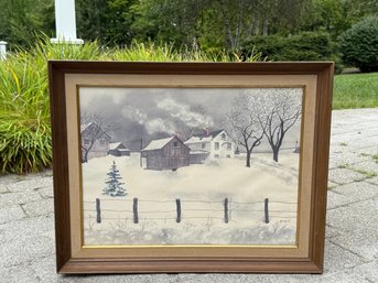 Vintage 1967 Kennedy Winter Landscape Watercolor