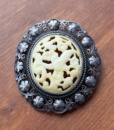 Vintage German Silver And Bone Brooch