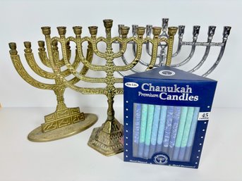 Brass Menorahs And Blue Candles (4)