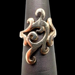 (B78) Sterling Silver Swirl Ring, Size 7