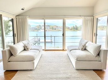 PAIR Beautiful Crate & Barrel Sofas & Two Mitchell Gold Pillows