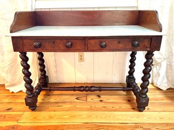 Petite Marble Top Desk With Barley Twist Legs  (LOC F:2)