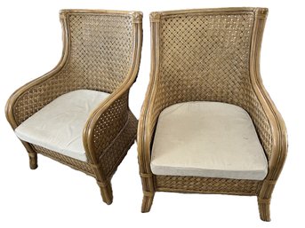 Pair Of Bent Bamboo & Rattan Chairs