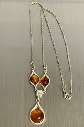 Sterling Silver And Amber Necklace