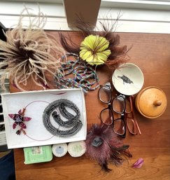 Beaded Jewelry, Glasses, Fasteners, Etc.