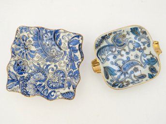 Old Foley James Kent Staffordshire Ring Dish And Arnart Royal Paisley Blue Chintz Ash Tray