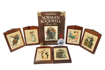 6 Assorted Norman Rockwell Wooden Lithograph Wall Plaques & Memory Album