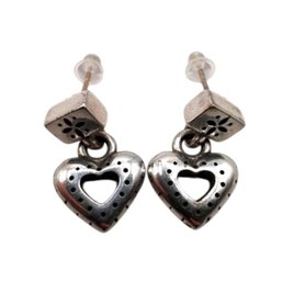 (B94) Sterling Silver Heart Stud Dangle Earrings