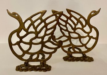 Unusal Vintage Brass Swan Bookends