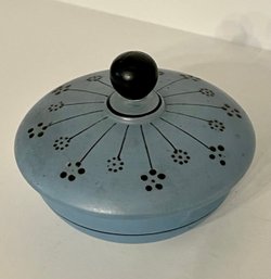 Art Deco Blue Glass Dresser Jar With Hand Painted Decoration - 1930s