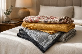 William Sonoma Quilted And Printed Table Runners Textile Set Layered Cotton Fall Palette Designer Styling