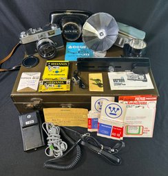 Konica Auto S2 35mm Rangefinder Camera With Accessories & Custom Carrying Briefcase.