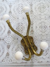 Twisted Brass And Porcelain Knob Coat Hook