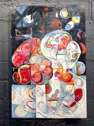 Nancy Reinker Colorful Abstract Acrylic On Canvas Titled Heads Up