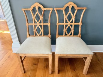 Pair Of Unfinished Natural Wood Chairs In Chinese Chippendale Style