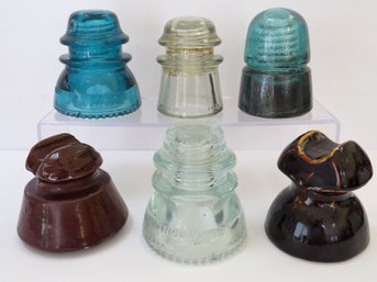 Lot Of 6 Vintage Glass And Ceramic Insulators