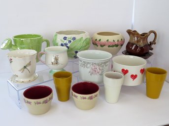 Grouping Of Smaller Size Ceramic Flower Pots