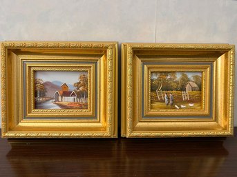 Pair Of Well Framed Petite Paintings, Signed