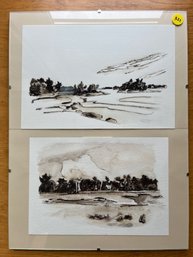 Pair Of Ink Drawings In One Frame