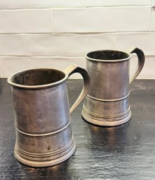 Pair Of Antique Vintage Pewter Pint Tankards With Multiple Hallmarks