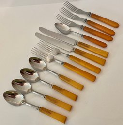 Vintage Cutlery Stainless Steel With Butterscotch Bakelite Handles