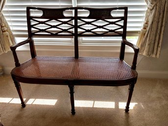 Regency Style Settee With Caned Seat With Custom Cushion