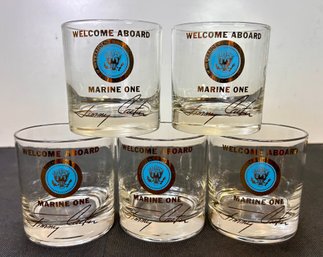 Set Of 5 Vintage MCM Jimmy Carter Marine One Presidential Whiskey Tumbler Glasses