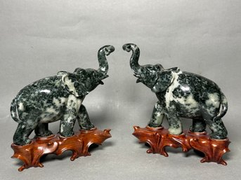 Beautiful Marble Elephant Book Ends On Wooden Base