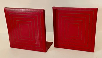 Handsome Vintage Red Leather Bookends