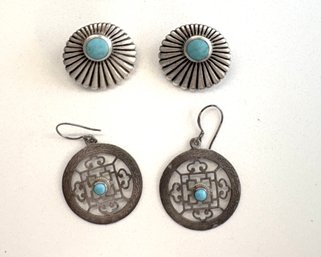 Native American Sterling Silver And Turquoise Earrings