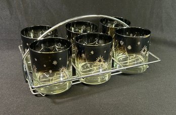 Dorothy Thorpe Atomic Starburst Rock Glass Set In Metal Caddy.