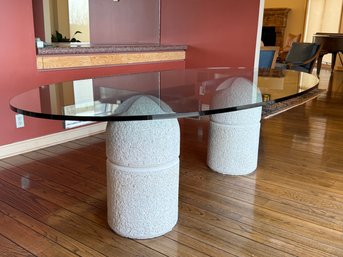 Giovanni Offredi For Saporiti Paracarro Oval Dining Table With Bullet Concrete Bases With Chromed Steel