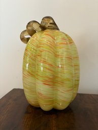 Tall Medium Size Murano Style Hand Blown Art Glass Orange/Yellow/GreenBrown Pumpkin
