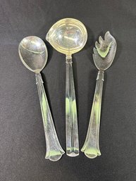 Sterling 925 Silver 368 Grams Vintage MCM W&S Sorensen Lotus Gravy Ladle & Cohr Salad Serving Set Denmark