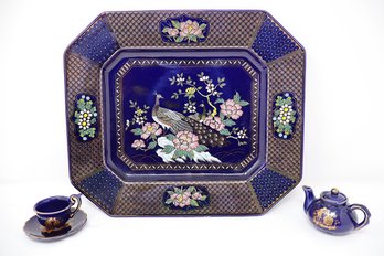 Kutani Ware Platter, Teapot, Teacup & Saucer