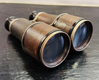 Antique WWI Chevalier Paris Army Navy Leather Wrapped Binocolars With Case