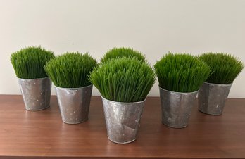 Six Faux Grass Metal Containers