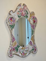 Rhonda Heisler Handcrafted Picassiette Style Signed Stained Glass Mosaic Mirror