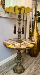 Vintage Hollywood Regency Style MCM 'Stone Look' Mosaic Top Pedestal Table Floor Lamp