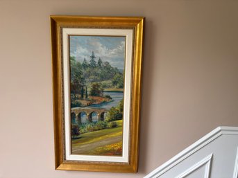 Large Landscape With Stone Bridge Framed Textured Print