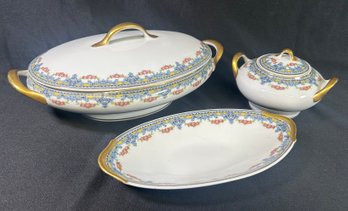 Union Ceramique Limoge Covered Vegetable Bowl, Sugar Bowl & Asparagus Disn.
