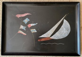 Vintage Tray - Sailboat Theme By COUROC Of Monterey California - Hand Inlaid
