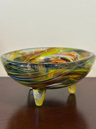 Recycled Swirled Glass Bowl Footed Dish Handmade Mexican Handcrafted Mexico