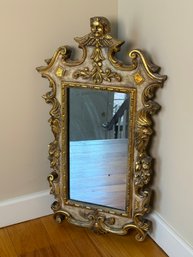 Antique Italian Gilded Ornate Winged Angel Mirror