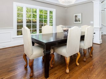 TEN Beautiful Custom Upholstered Dining Chairs With Queen Anne Style Cabriole Wood Carved Legs