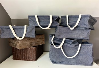 Six Collapsible Umbra Storage Baskets , Wood & Wicker Basket