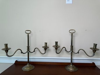 A Pair Of Vintage Solid Brass Candelabras