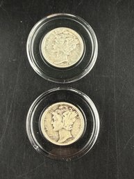 Lot Of 2 Silver Mercury Dimes 1939, 1939-D