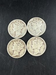 Lot Of 4 Mercury Silver Dimes 1941, 1942, 1943-D, 1944